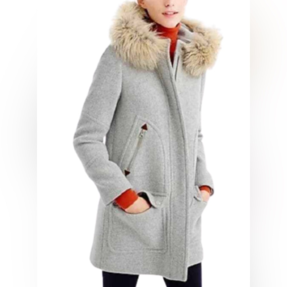 J. Crew Nello Gori Hooded Stadium Coat Womens Size 0T Gray Heavy Preppy Classic